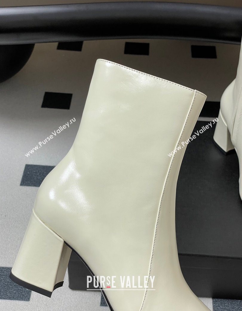 Saint Laurent Rainer Heel Ankle Boots 7.5cm in Shiny Leather White 2025 (MD-251028106)