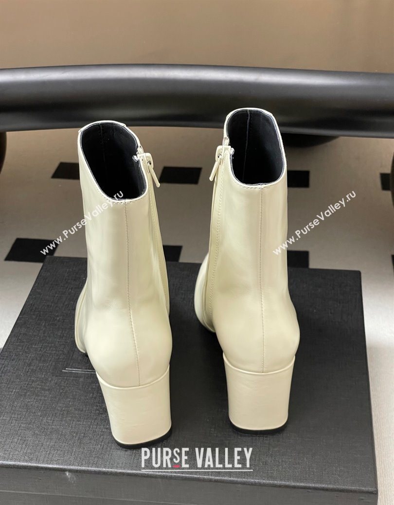 Saint Laurent Rainer Heel Ankle Boots 7.5cm in Shiny Leather White 2025 (MD-251028106)