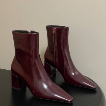 Saint Laurent Rainer Heel Ankle Boots 7.5cm in Shiny Leather Burgundy 2025 (MD-251028107)