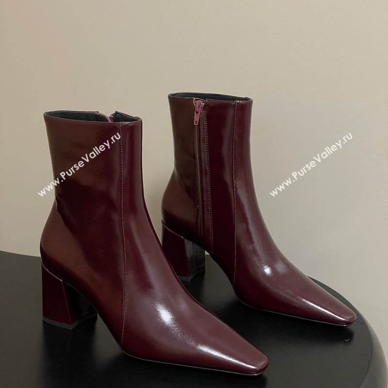 Saint Laurent Rainer Heel Ankle Boots 7.5cm in Shiny Leather Burgundy 2025 (MD-251028107)