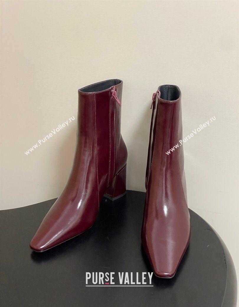 Saint Laurent Rainer Heel Ankle Boots 7.5cm in Shiny Leather Burgundy 2025 (MD-251028107)
