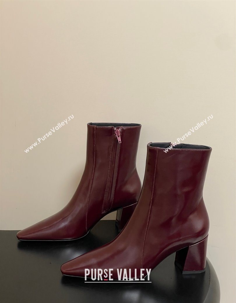 Saint Laurent Rainer Heel Ankle Boots 7.5cm in Shiny Leather Burgundy 2025 (MD-251028107)