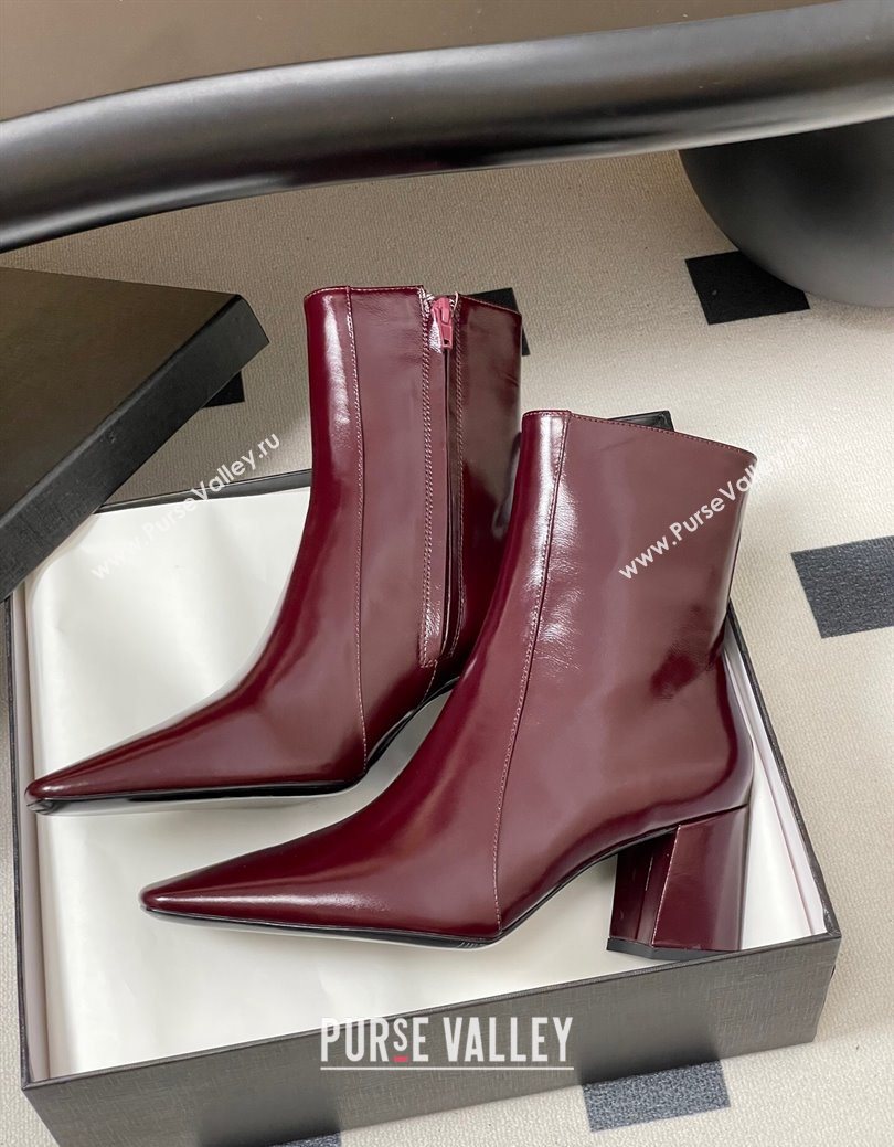 Saint Laurent Rainer Heel Ankle Boots 7.5cm in Shiny Leather Burgundy 2025 (MD-251028107)