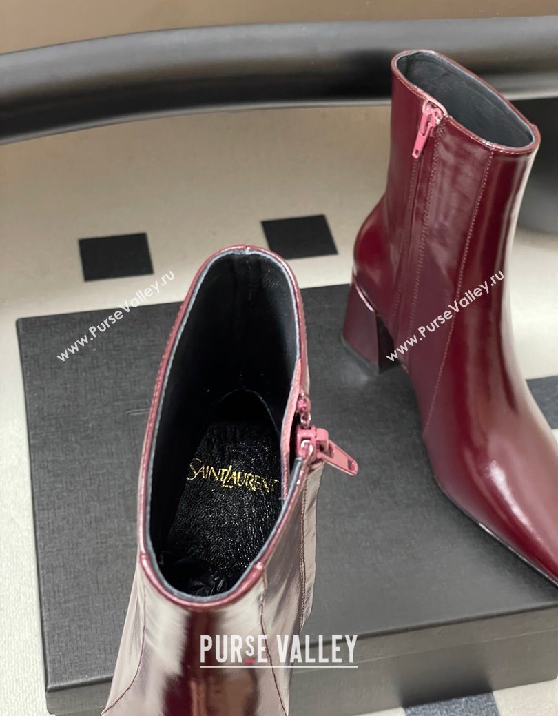 Saint Laurent Rainer Heel Ankle Boots 7.5cm in Shiny Leather Burgundy 2025 (MD-251028107)