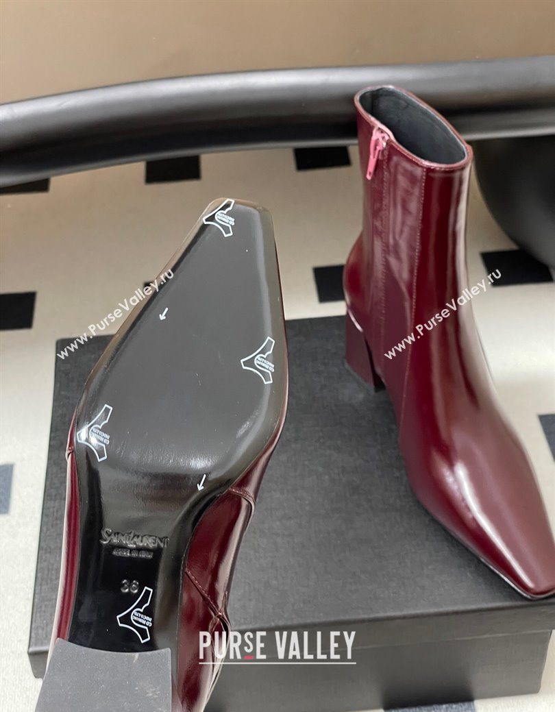 Saint Laurent Rainer Heel Ankle Boots 7.5cm in Shiny Leather Burgundy 2025 (MD-251028107)