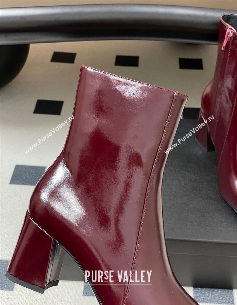 Saint Laurent Rainer Heel Ankle Boots 7.5cm in Shiny Leather Burgundy 2025 (MD-251028107)