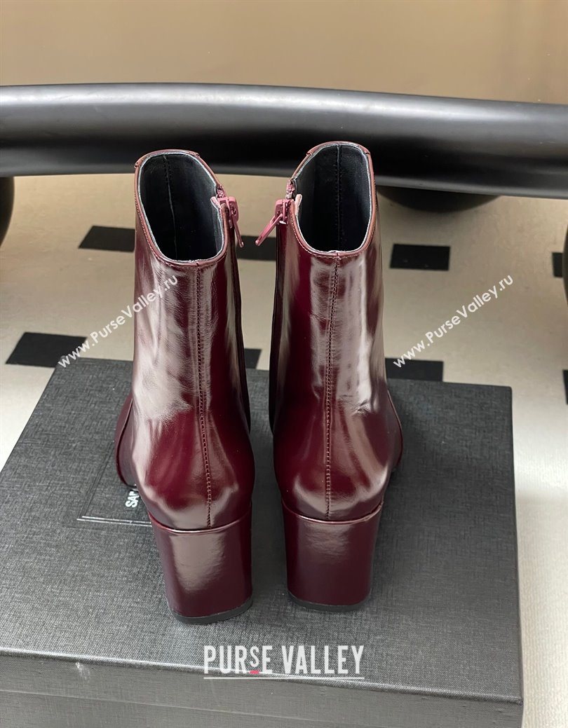 Saint Laurent Rainer Heel Ankle Boots 7.5cm in Shiny Leather Burgundy 2025 (MD-251028107)