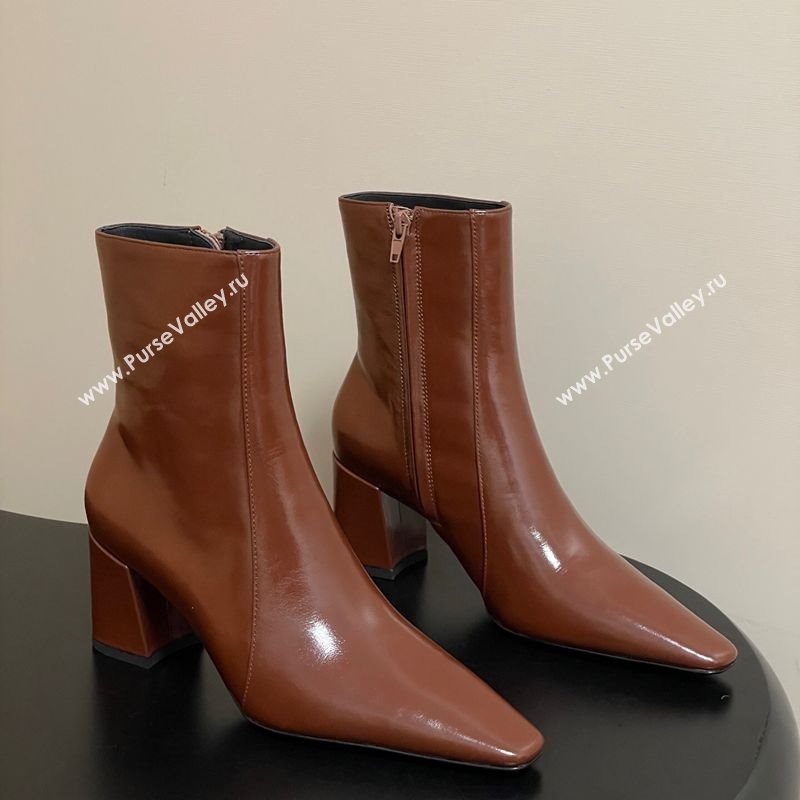 Saint Laurent Rainer Heel Ankle Boots 7.5cm in Shiny Leather Brown 2025 (MD-251028108)
