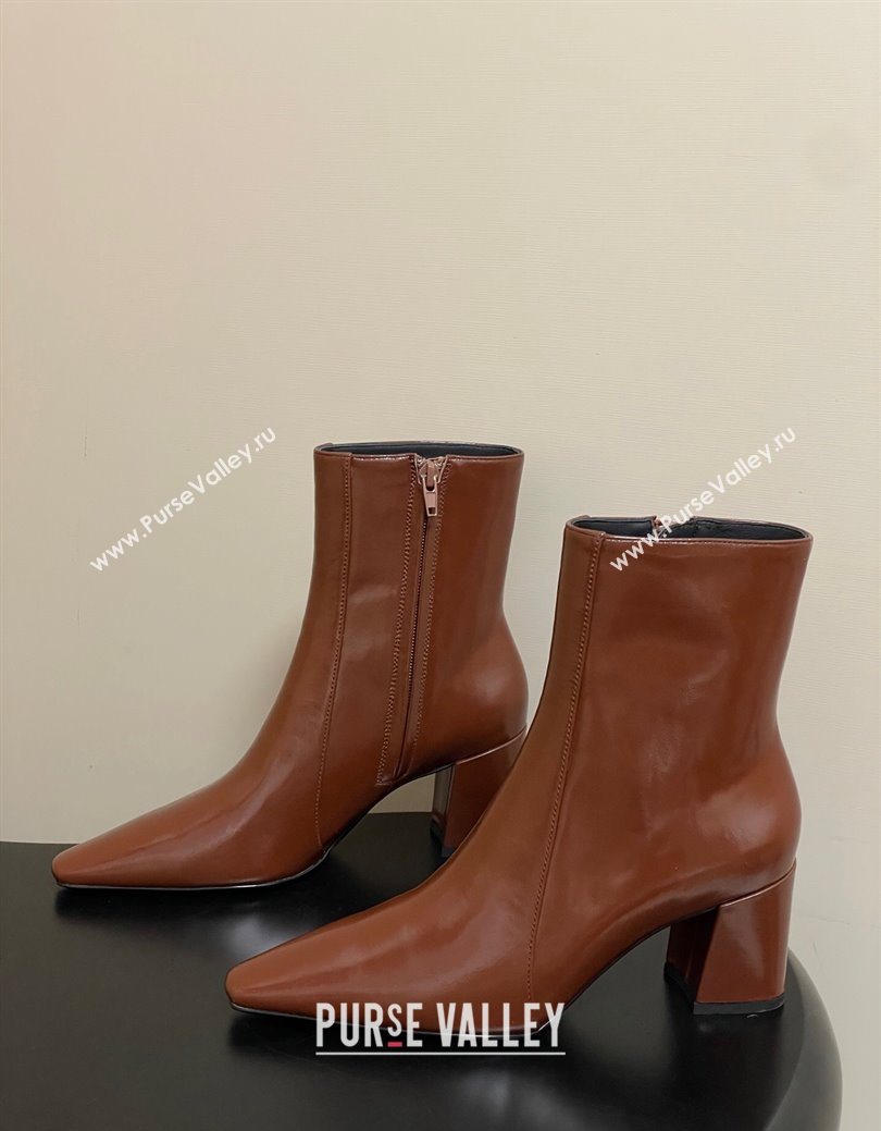 Saint Laurent Rainer Heel Ankle Boots 7.5cm in Shiny Leather Brown 2025 (MD-251028108)