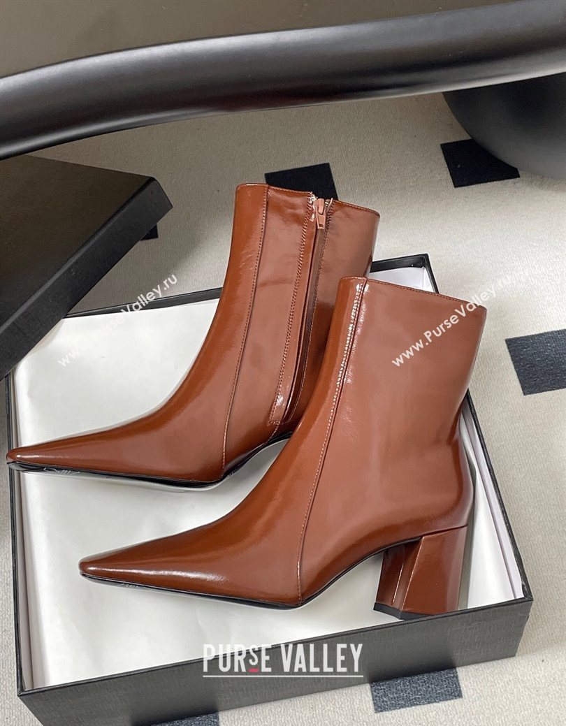 Saint Laurent Rainer Heel Ankle Boots 7.5cm in Shiny Leather Brown 2025 (MD-251028108)