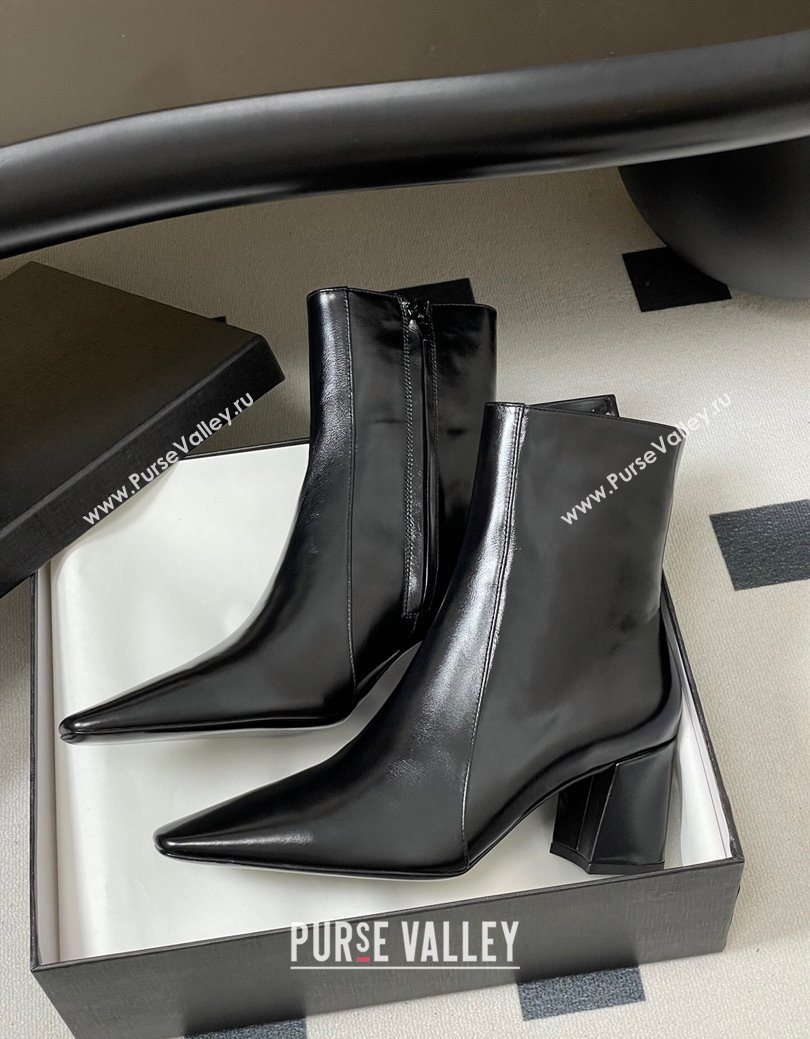 Saint Laurent Rainer Heel Ankle Boots 7.5cm in Shiny Leather Black 2025 (MD-251028105)