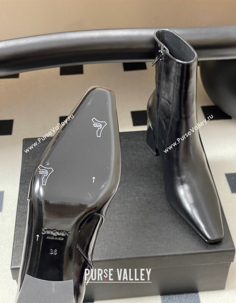 Saint Laurent Rainer Heel Ankle Boots 7.5cm in Shiny Leather Black 2025 (MD-251028105)