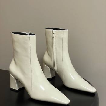 Saint Laurent Rainer Heel Ankle Boots 7.5cm in Shiny Leather White 2025 (MD-251028106)
