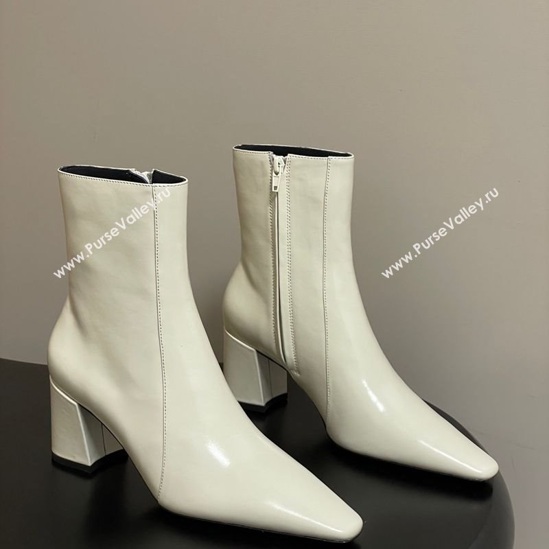 Saint Laurent Rainer Heel Ankle Boots 7.5cm in Shiny Leather White 2025 (MD-251028106)
