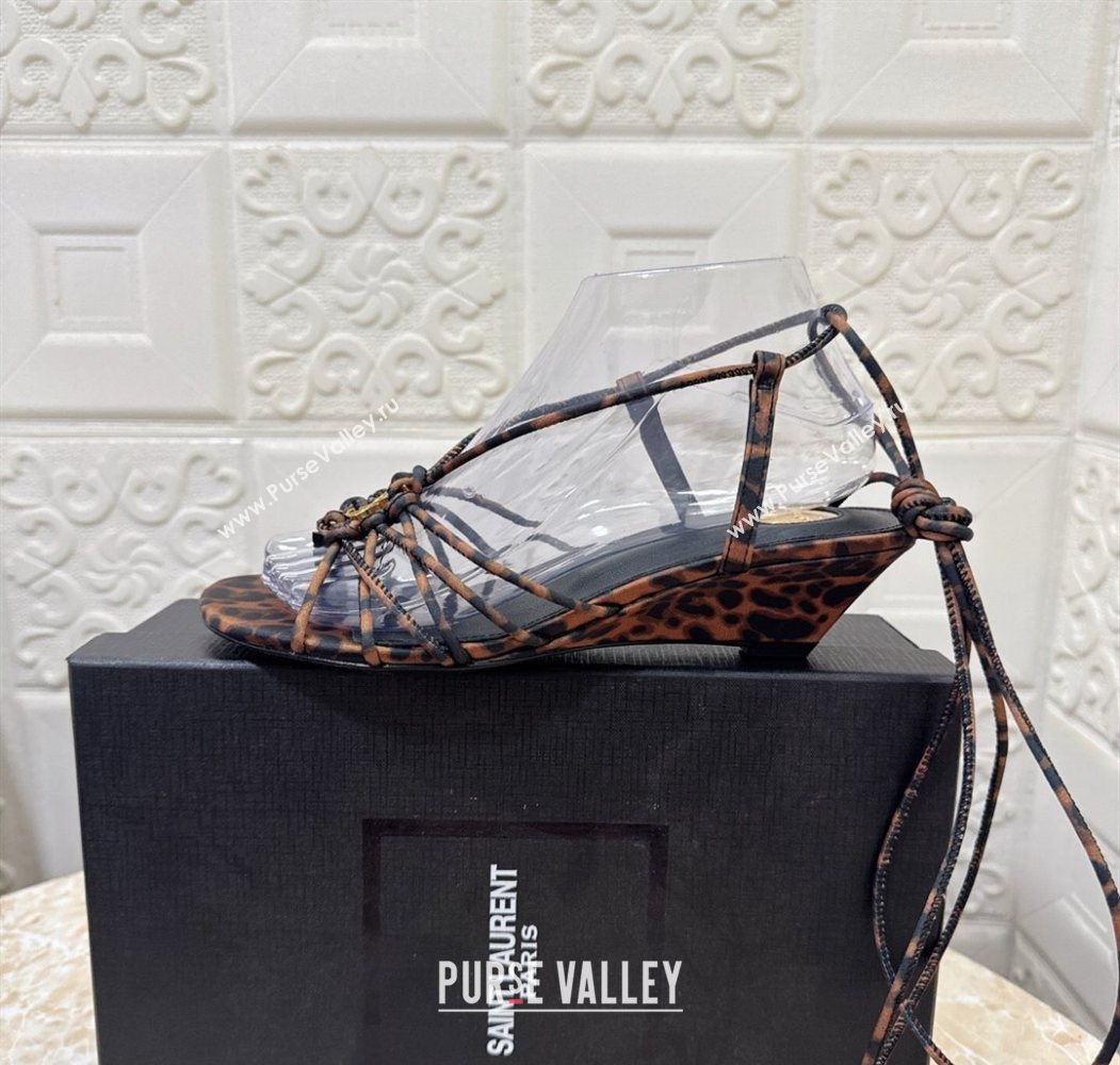 Saint Laurent Printed Strap Wedge Sandals 3.5cm Brown 2025 1027 (MD-251028139)