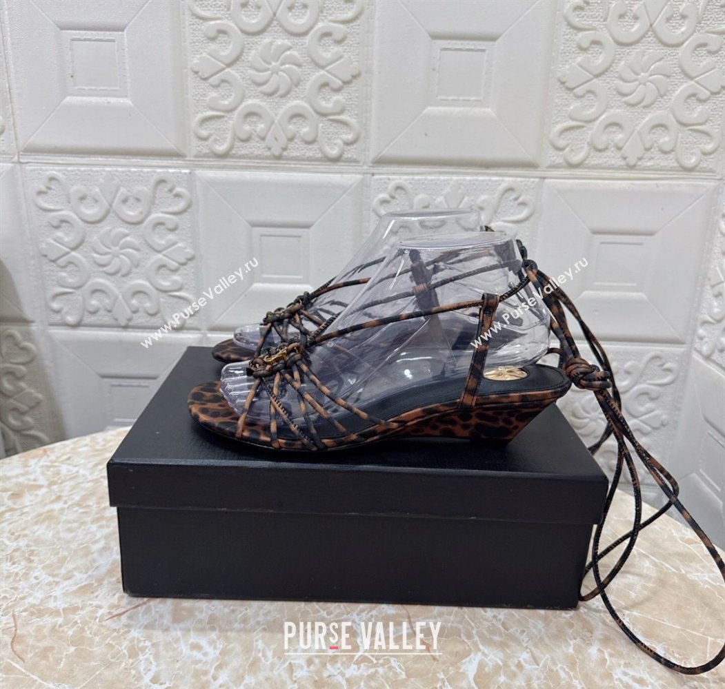 Saint Laurent Printed Strap Wedge Sandals 3.5cm Brown 2025 1027 (MD-251028139)