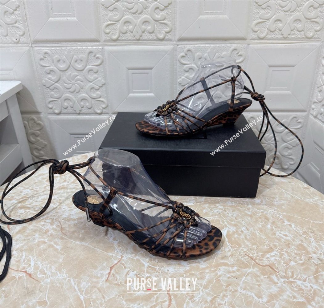 Saint Laurent Printed Strap Wedge Sandals 3.5cm Brown 2025 1027 (MD-251028139)