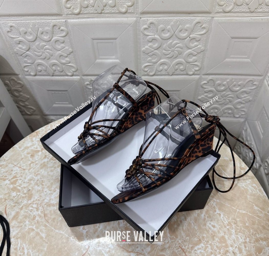 Saint Laurent Printed Strap Wedge Sandals 3.5cm Brown 2025 1027 (MD-251028139)