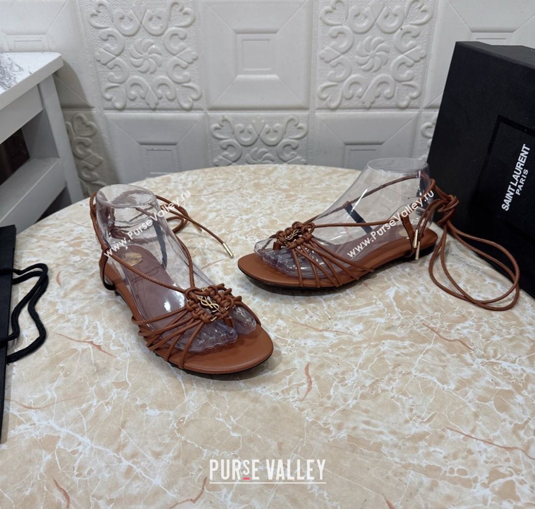Saint Laurent Leather Strap Flat Sandals Brown 2025 1027 (MD-251028142)
