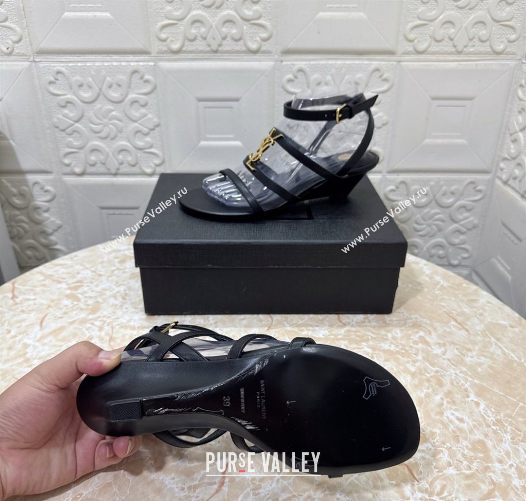 Saint Laurent Leather Strap Wedge Sandals 3.5cm Black 2025 1028 (MD-251028129)