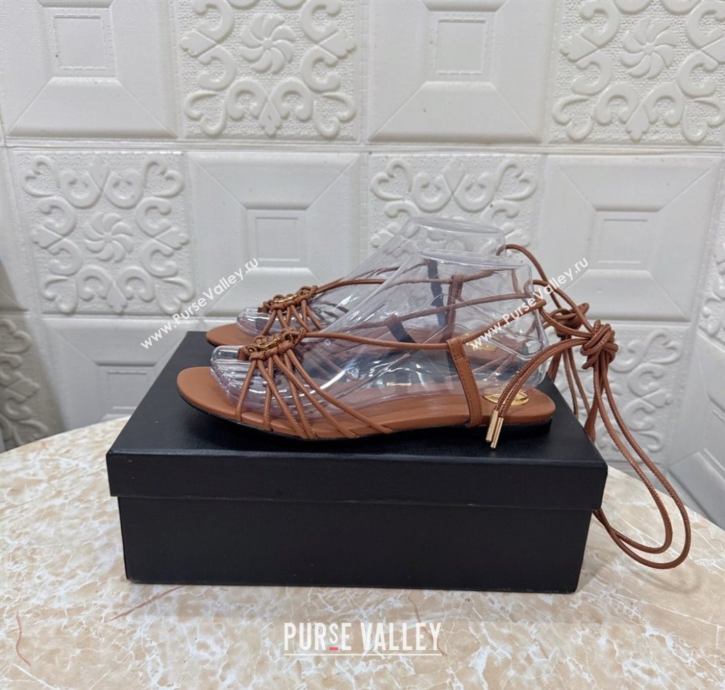 Saint Laurent Leather Strap Flat Sandals Brown 2025 1027 (MD-251028142)
