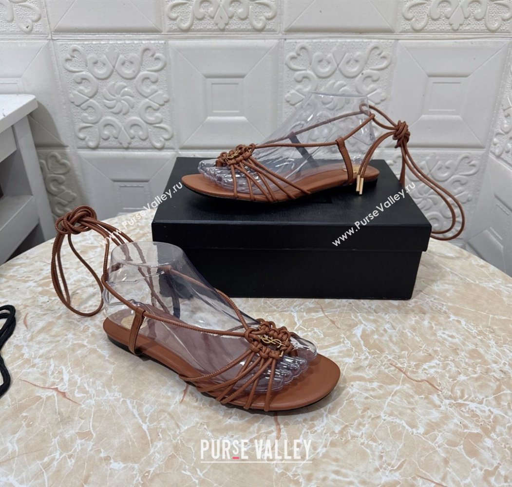 Saint Laurent Leather Strap Flat Sandals Brown 2025 1027 (MD-251028142)
