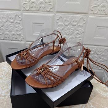 Saint Laurent Leather Strap Flat Sandals Brown 2025 1027 (MD-251028142)