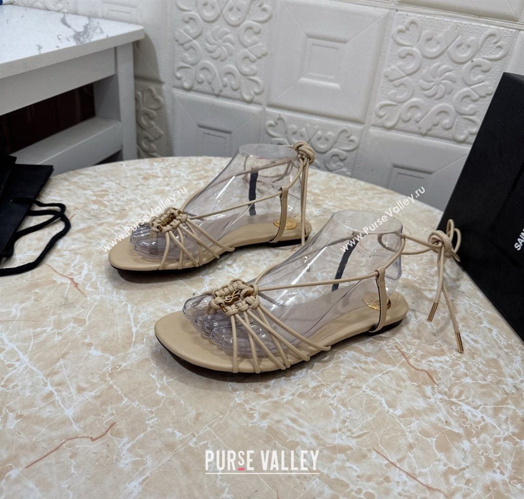 Saint Laurent Leather Strap Flat Sandals Beige 2025 1027 (MD-251028143)