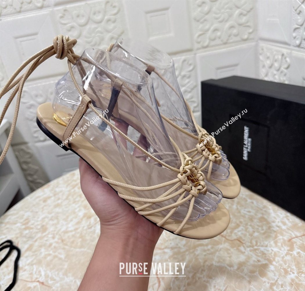 Saint Laurent Leather Strap Flat Sandals Beige 2025 1027 (MD-251028143)