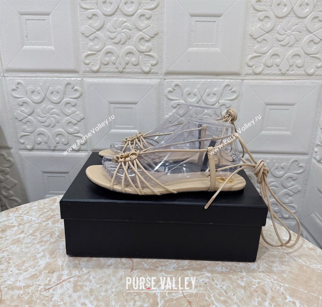 Saint Laurent Leather Strap Flat Sandals Beige 2025 1027 (MD-251028143)