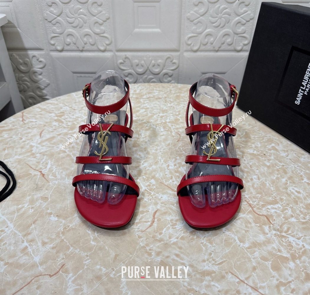 Saint Laurent Leather Strap Wedge Sandals 3.5cm Red 2025 1028 (MD-251028130)