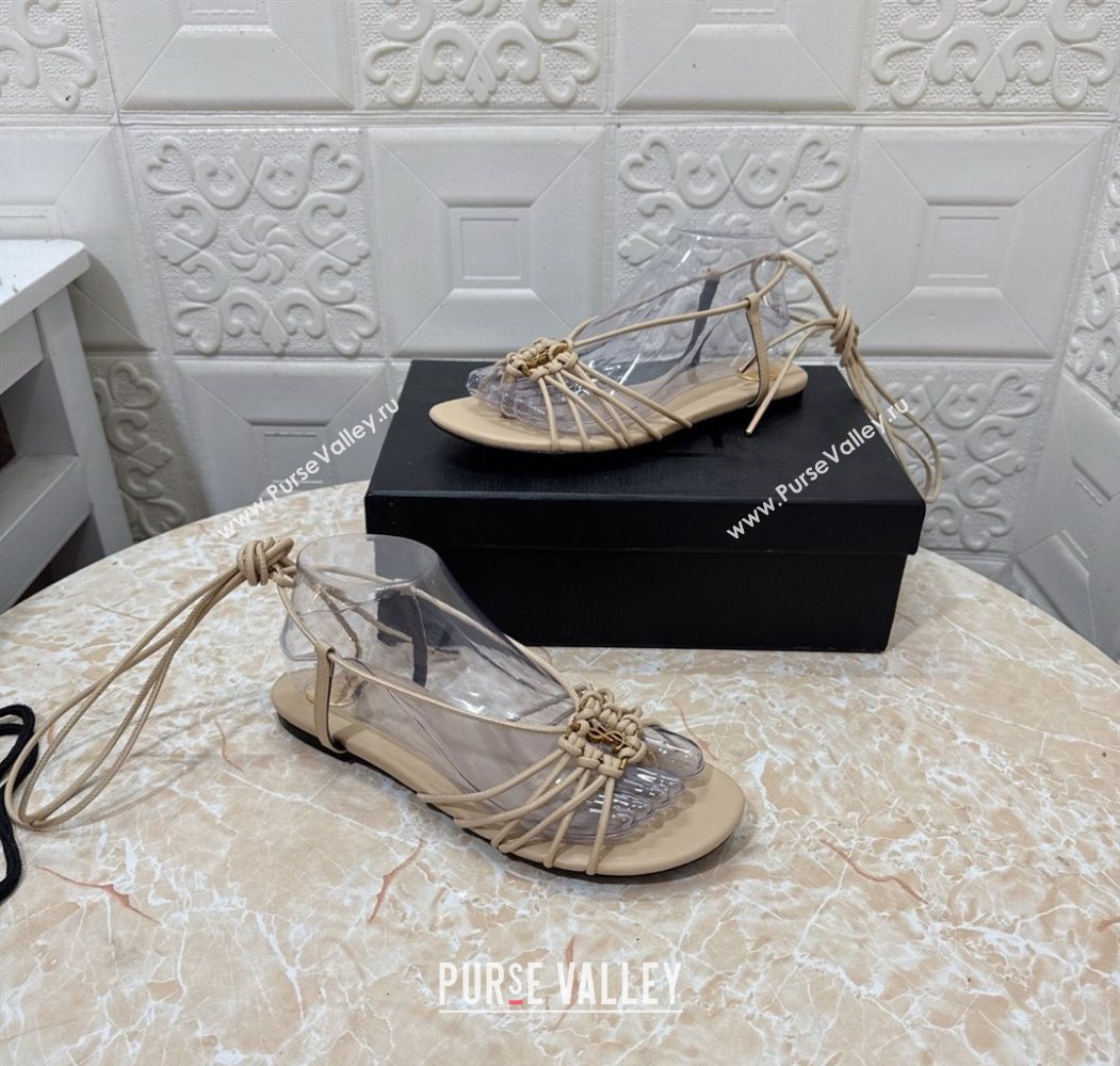 Saint Laurent Leather Strap Flat Sandals Beige 2025 1027 (MD-251028143)
