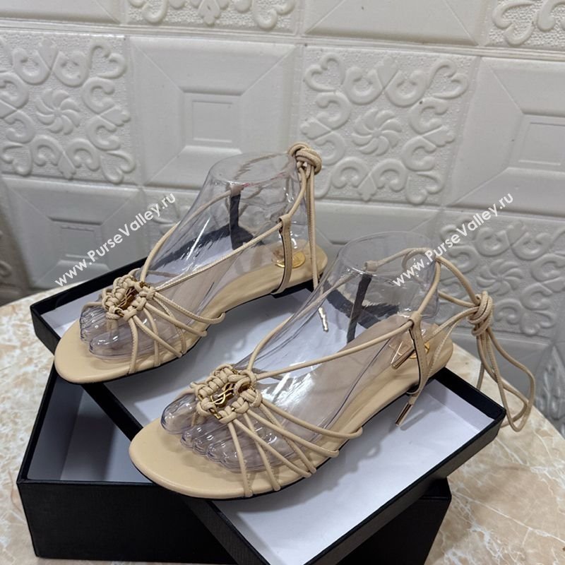Saint Laurent Leather Strap Flat Sandals Beige 2025 1027 (MD-251028143)