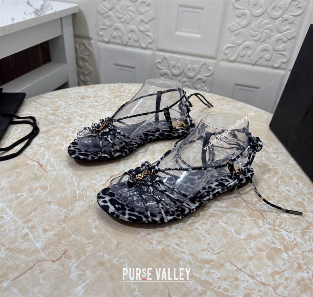Saint Laurent Printed Strap Flat Sandals Grey 2025 1027 (MD-251028140)
