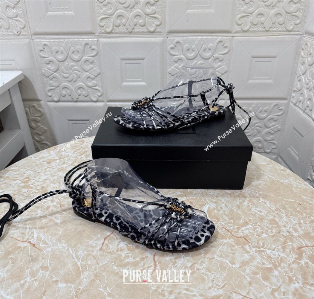 Saint Laurent Printed Strap Flat Sandals Grey 2025 1027 (MD-251028140)