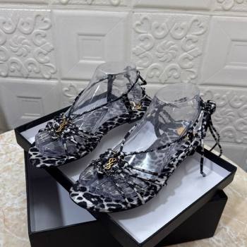 Saint Laurent Printed Strap Flat Sandals Grey 2025 1027 (MD-251028140)
