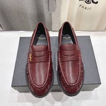 Saint Laurent Le Loafers Penny Slippers in Calf Leather Burgundy 2025 (MD-251028124)