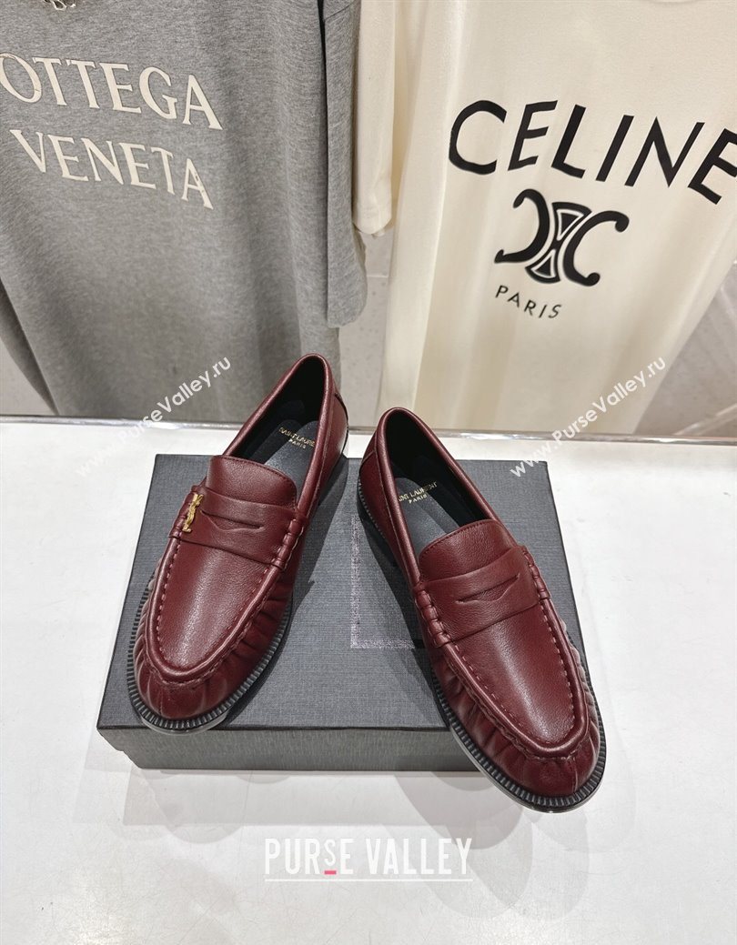 Saint Laurent Le Loafers Penny Slippers in Calf Leather Burgundy 2025 (MD-251028124)