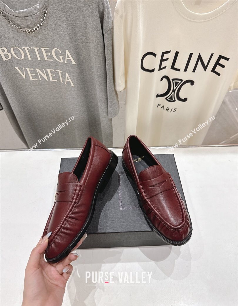 Saint Laurent Le Loafers Penny Slippers in Calf Leather Burgundy 2025 (MD-251028124)