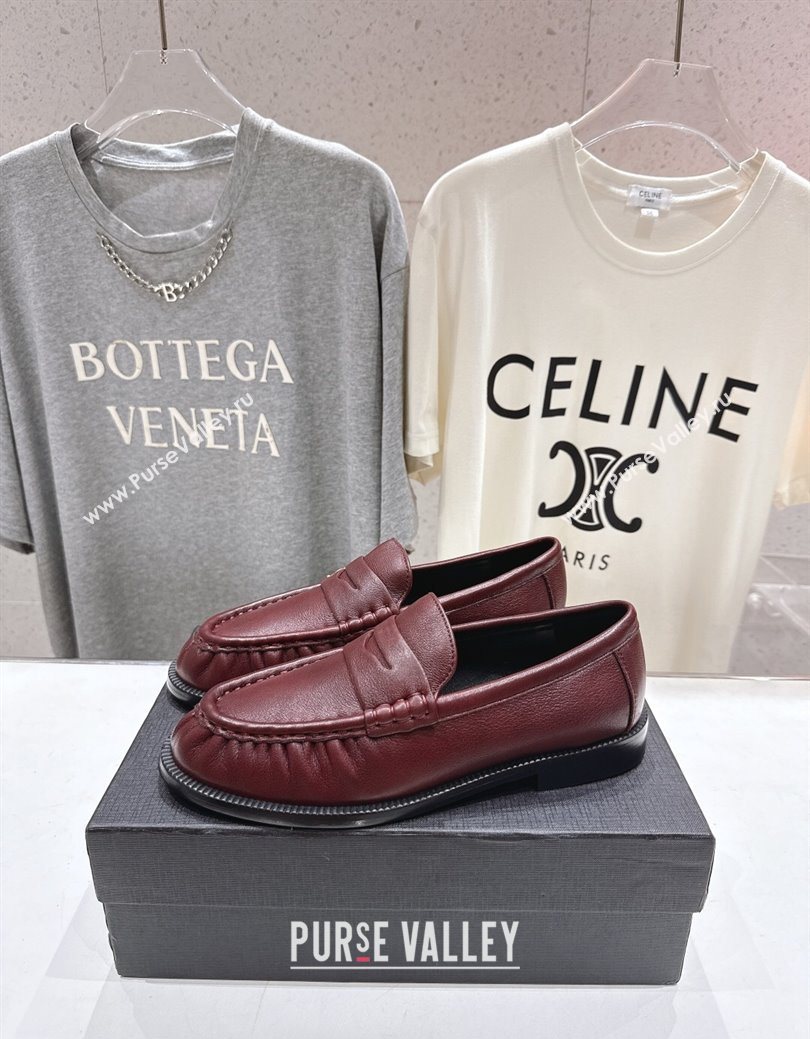 Saint Laurent Le Loafers Penny Slippers in Calf Leather Burgundy 2025 (MD-251028124)
