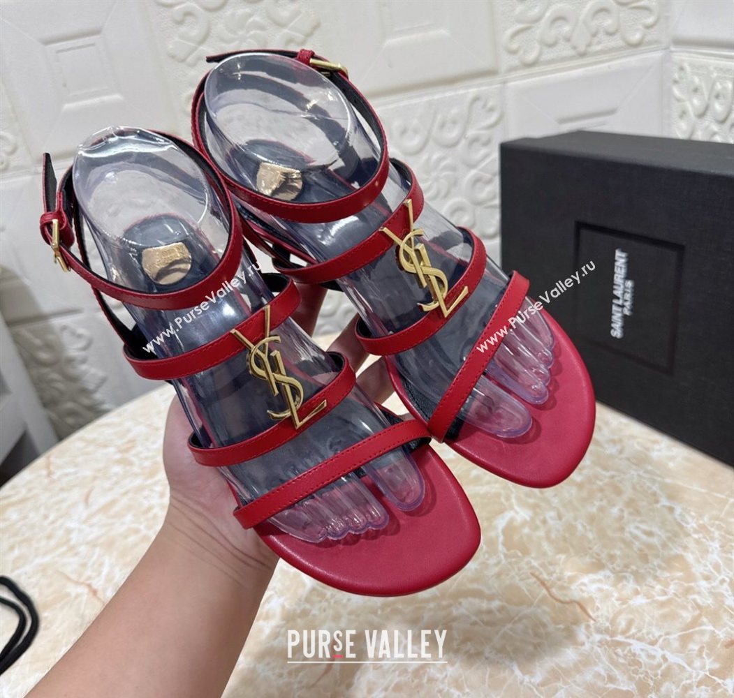 Saint Laurent Leather Strap Wedge Sandals 3.5cm Red 2025 1028 (MD-251028130)