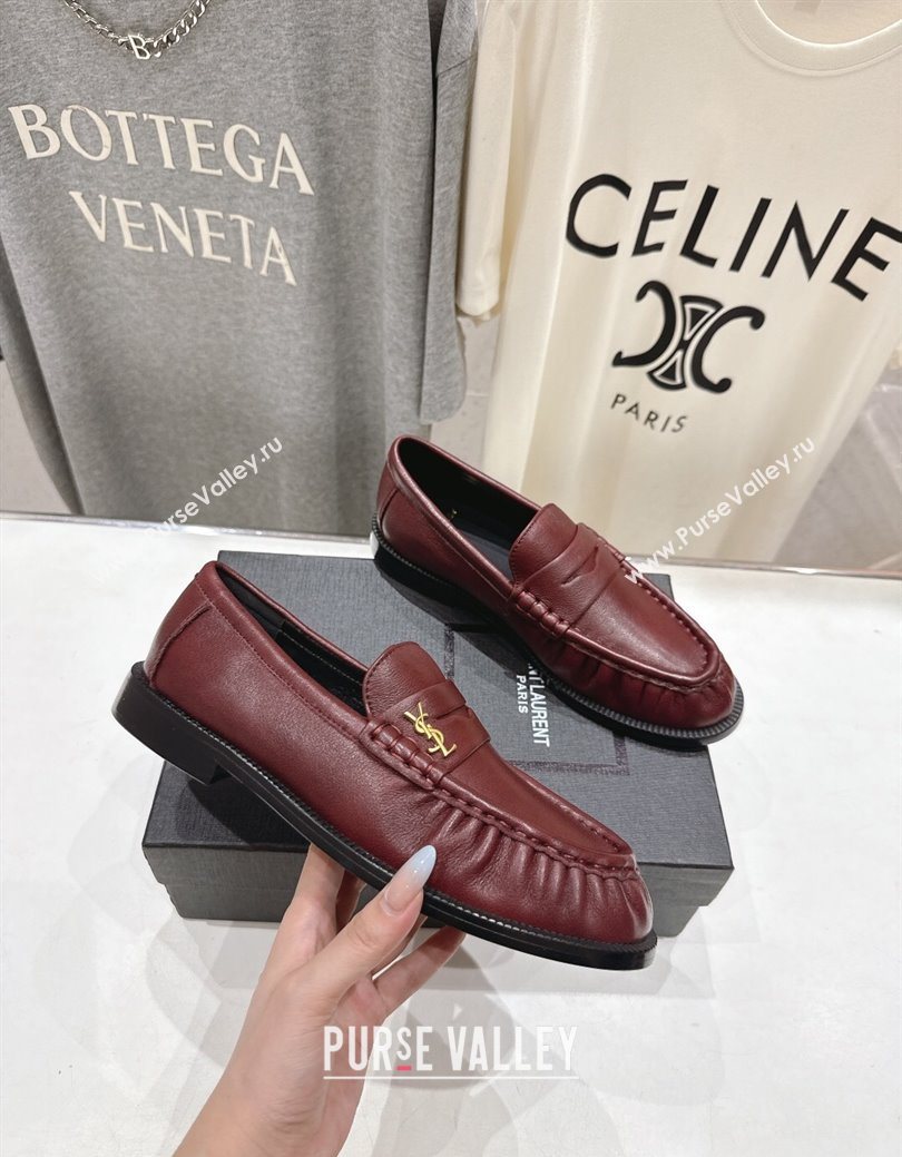 Saint Laurent Le Loafers Penny Slippers in Calf Leather Burgundy 2025 (MD-251028124)