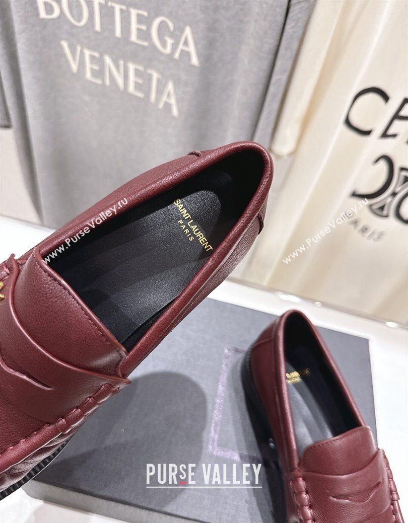 Saint Laurent Le Loafers Penny Slippers in Calf Leather Burgundy 2025 (MD-251028124)