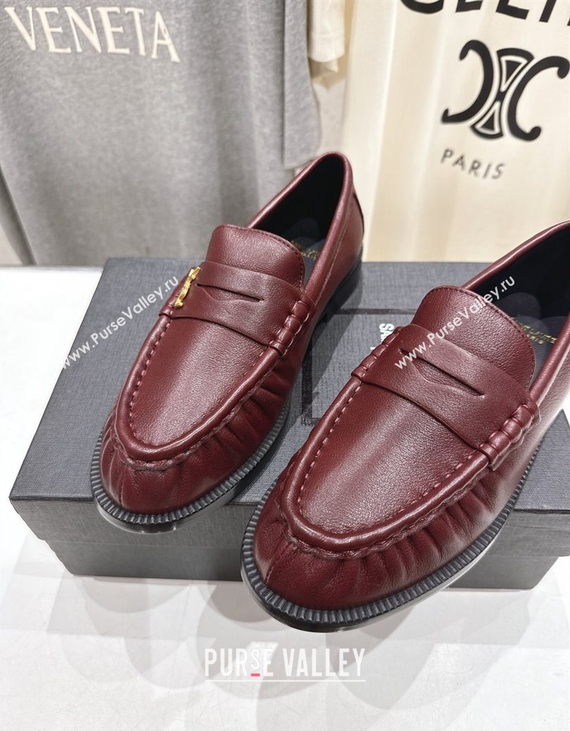 Saint Laurent Le Loafers Penny Slippers in Calf Leather Burgundy 2025 (MD-251028124)