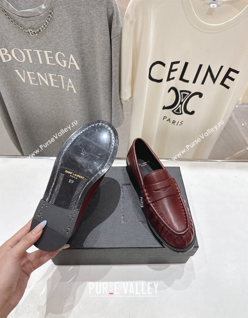 Saint Laurent Le Loafers Penny Slippers in Calf Leather Burgundy 2025 (MD-251028124)