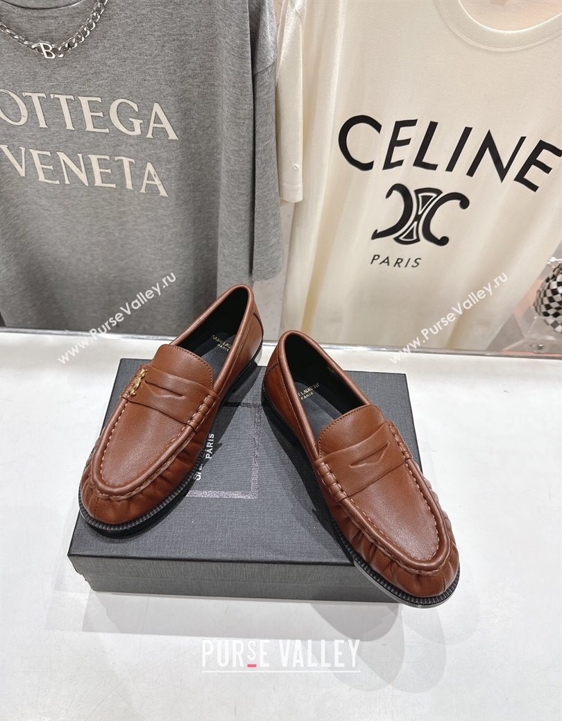 Saint Laurent Le Loafers Penny Slippers in Calf Leather Brown2 2025 (MD-251028125)