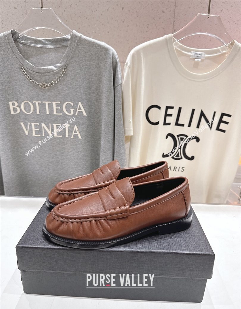 Saint Laurent Le Loafers Penny Slippers in Calf Leather Brown2 2025 (MD-251028125)