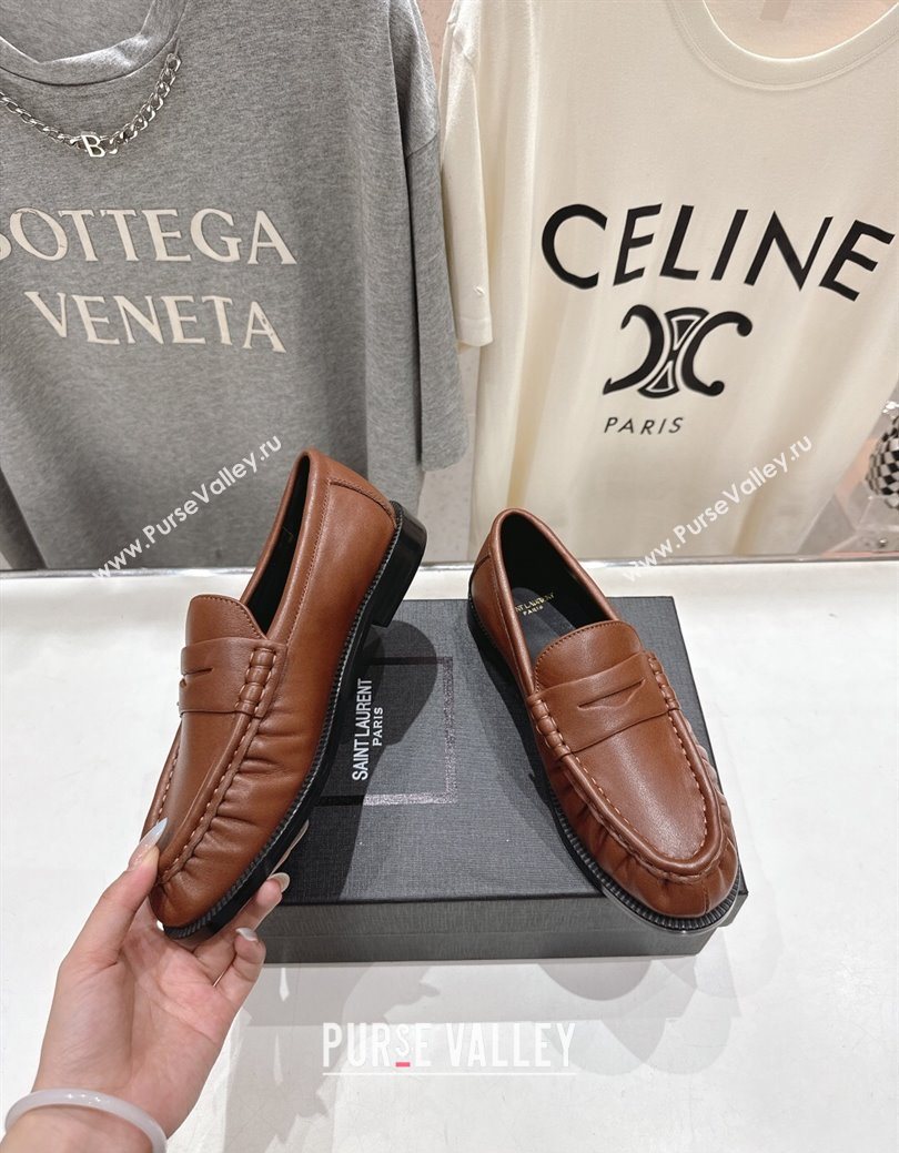 Saint Laurent Le Loafers Penny Slippers in Calf Leather Brown2 2025 (MD-251028125)