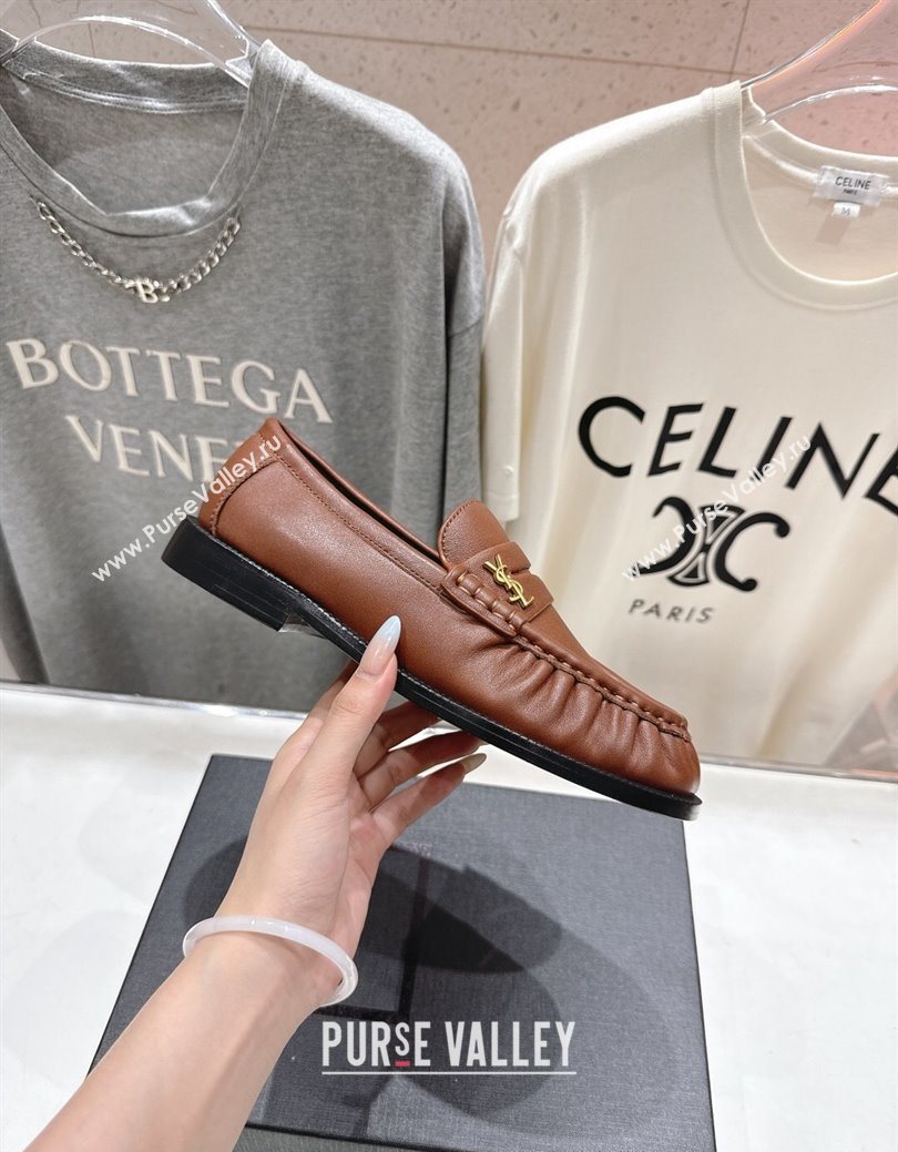 Saint Laurent Le Loafers Penny Slippers in Calf Leather Brown2 2025 (MD-251028125)