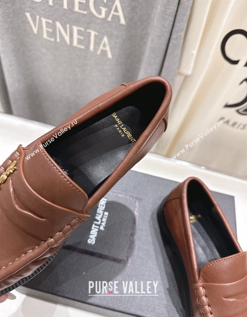 Saint Laurent Le Loafers Penny Slippers in Calf Leather Brown2 2025 (MD-251028125)